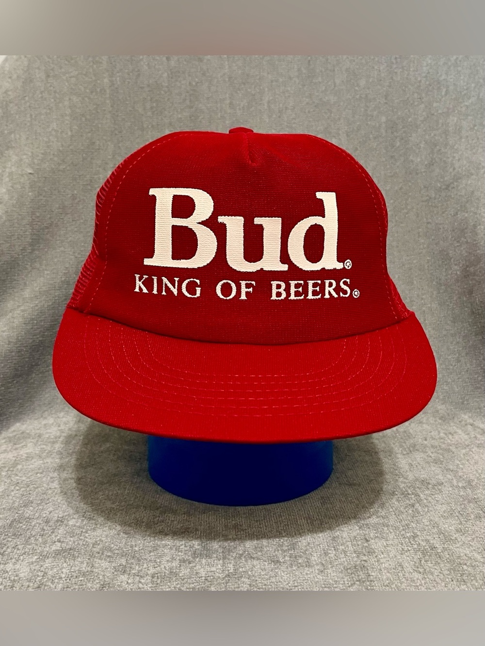 Bud "King of Beers" Red and White SnapBack Trucker Style Hat Vintage